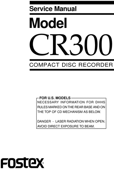 Product picture Fostex CR-300 , CD Recorder Service Manual