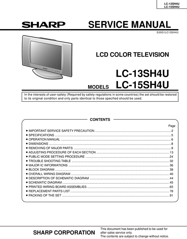Product picture Sharp LC-13-SH4U &  LC-13-SH4U , Original Service Manual