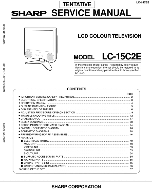 Product picture Sharp LC-15-C2E  lcd tv , Original Service Manual