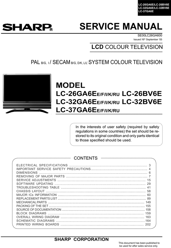 Product picture Sharp LC-26GA6E 32GA6E 37GA6E , Original Service Manual