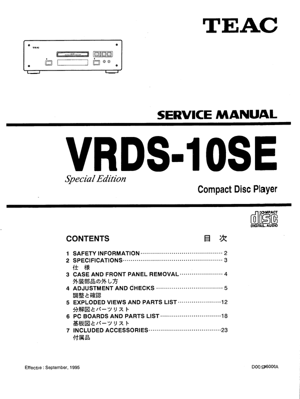 Product picture Teac VRDS-10-SE , Service Manual