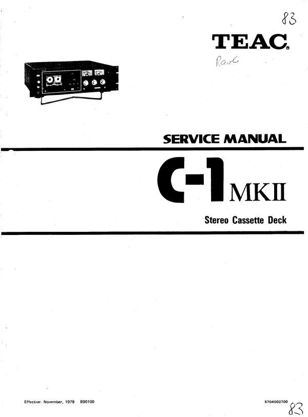 Product picture Teac C-1 mk2 Cassette Deck , Service Manual