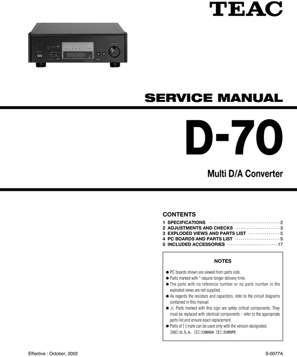 Product picture Teac D-70 , Multi D/A Converter , Service Manual