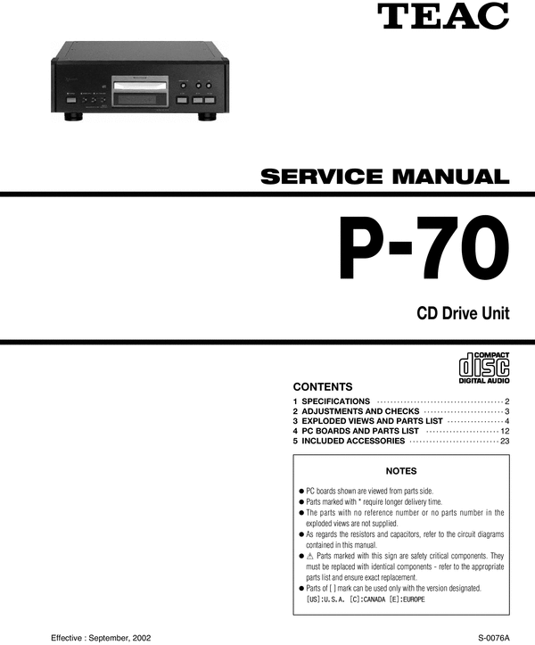 Product picture Teac P-70 , CD Drive Unit , Service Manual
