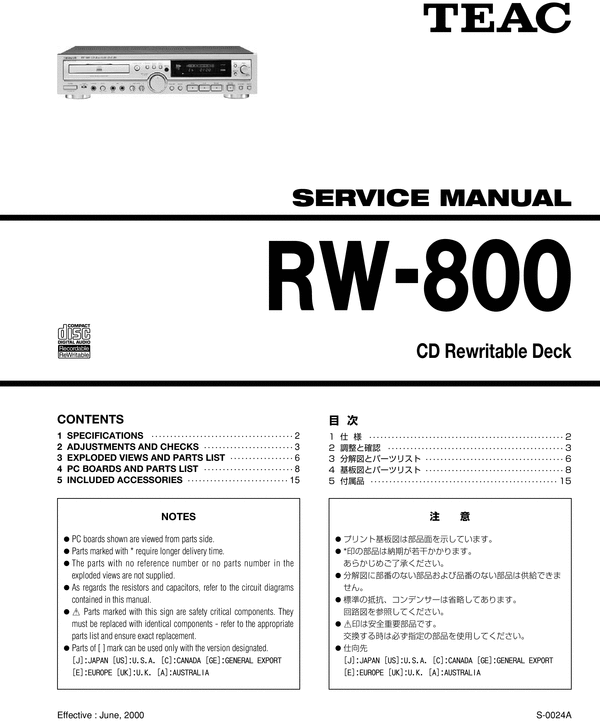 Product picture Teac RW-800 ,  CD Recorder , Service Manual
