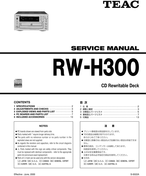 Product picture Teac RW-H-300 , CD Recorder , Service Manual